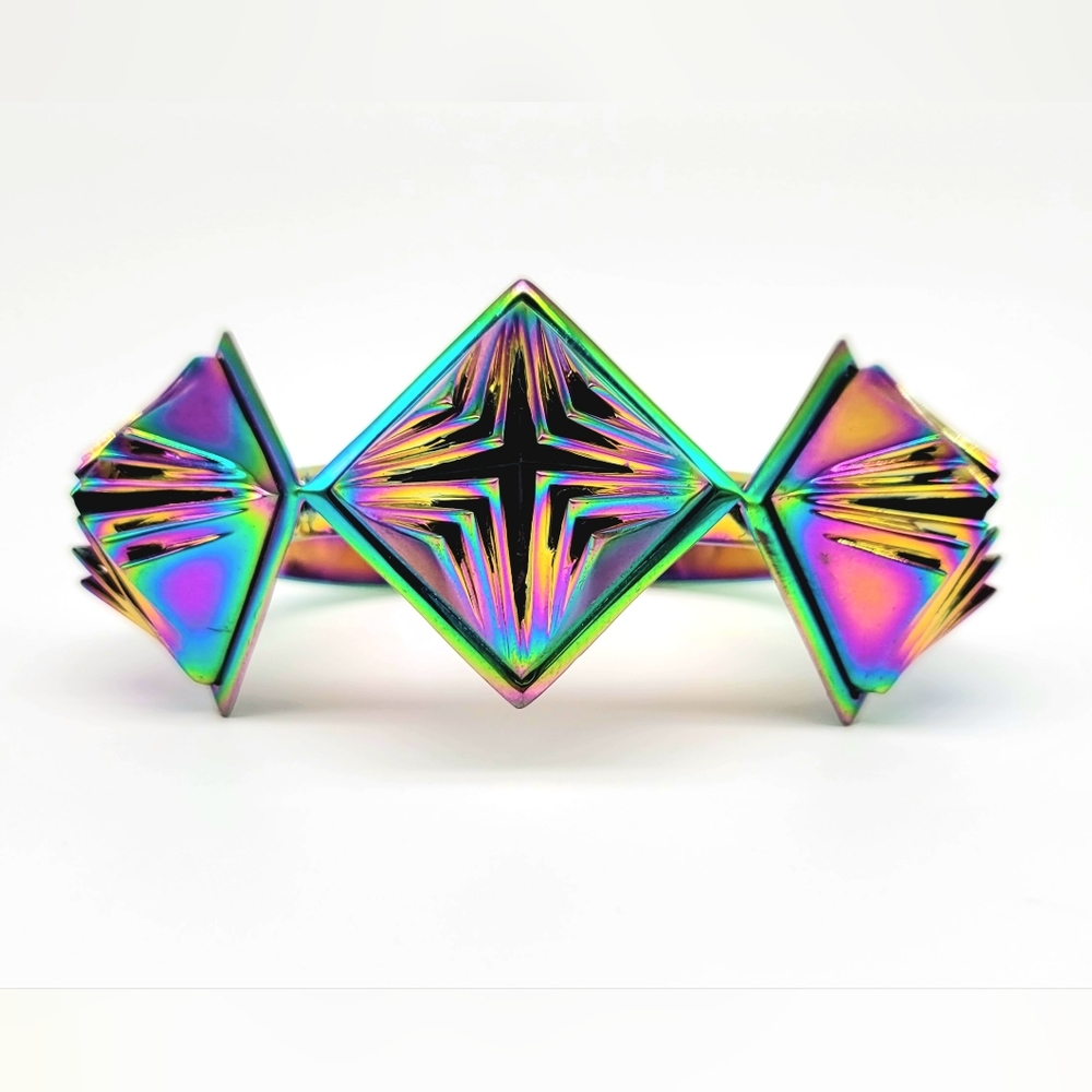 Eddie Borgo Lotus Flower Cuff Bracelet with Rainbow Technicolor Ionized Metal